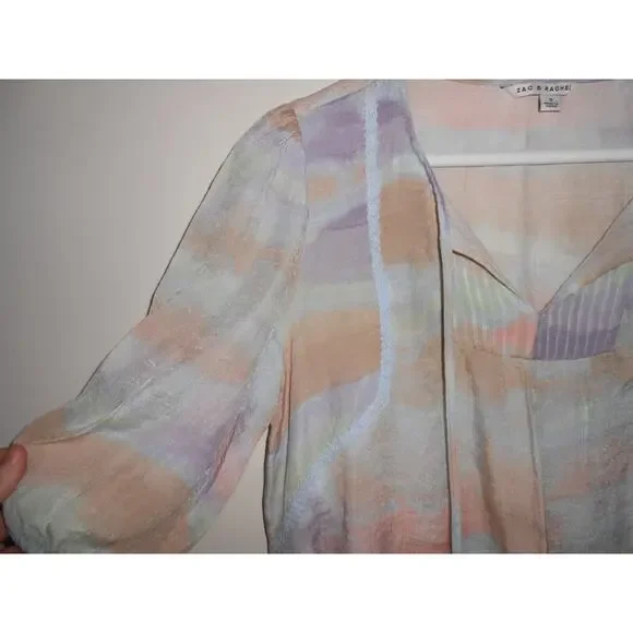 Zac & Rachel Womens Top Pastel Water Color Pullover Blouse Bohemian Art Folksy S - Picture 3 of 5